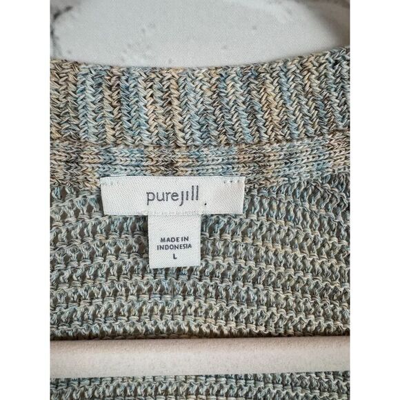 J.JILL PUREJILL blue beige cotton blend open knit open front cardigan L NWT - Picture 2 of 7